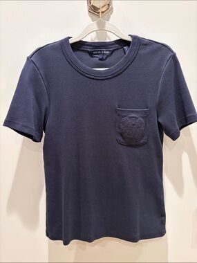 Veronica Beard Deep Navy Short-Sleeve Pocket Tee